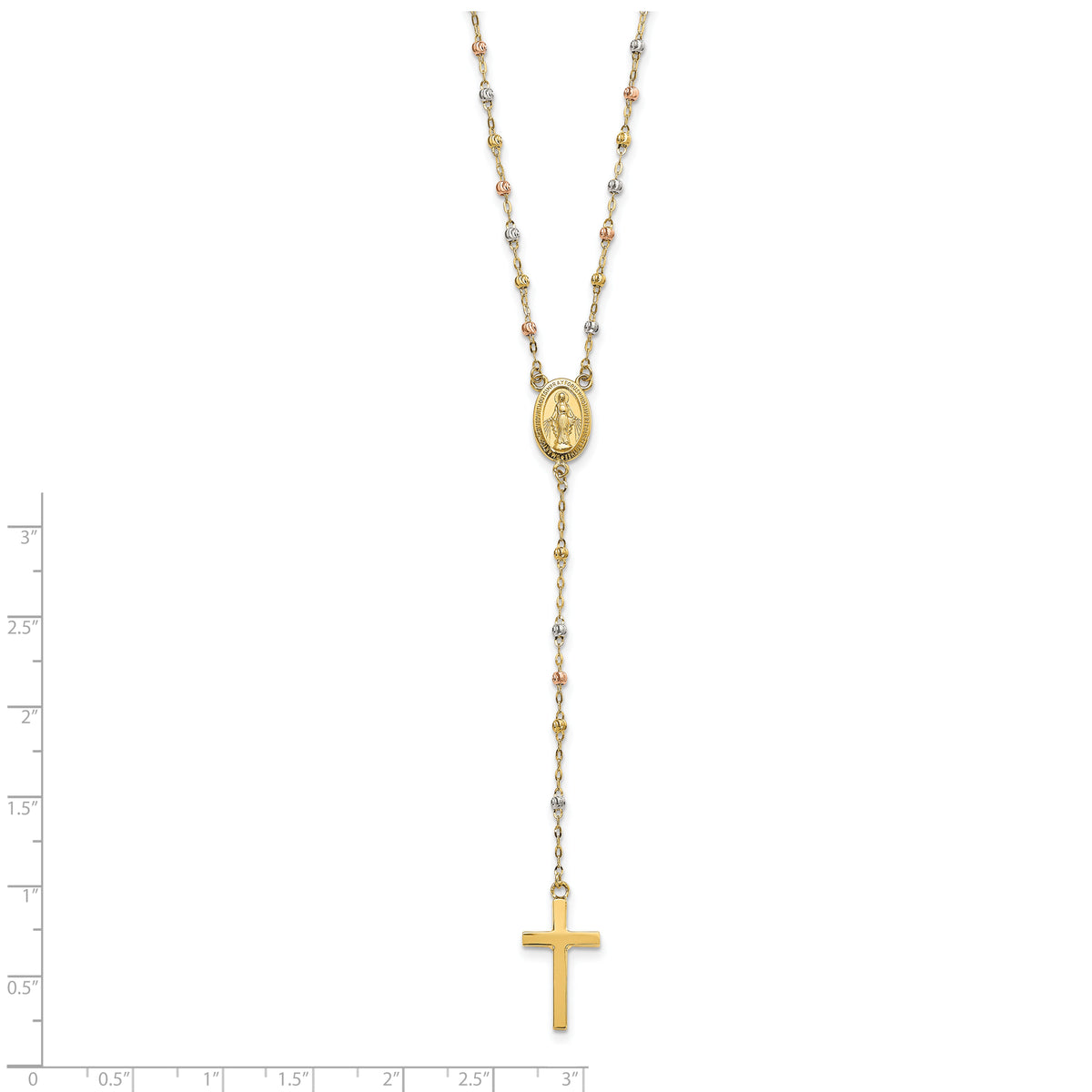 14k Tri-color Bead Rosary 17in w/3 in ext Necklace-SF2960-17
