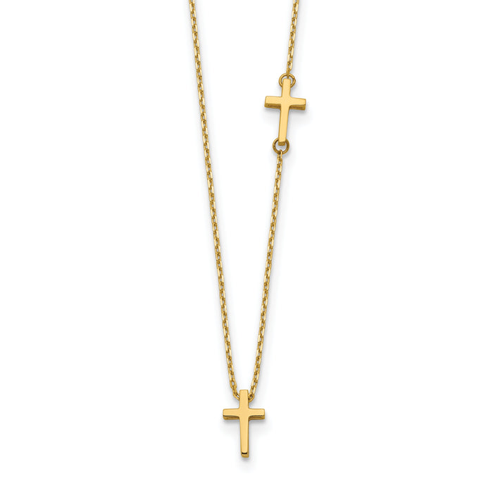 14k Sideways Cross and Cross Pendant Necklace-SF2961-18