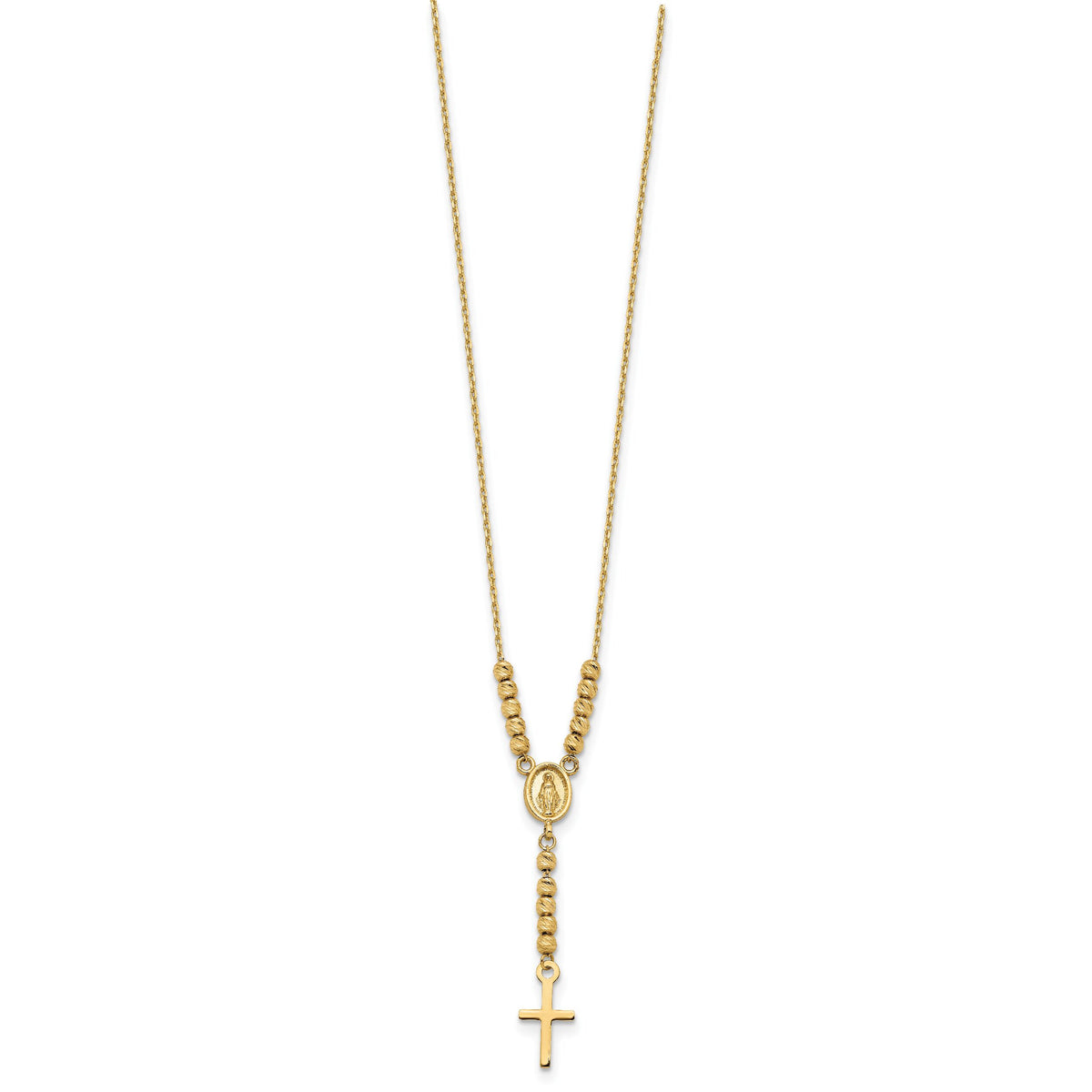 14K Polished D/C Bead Miraculous Medal and Cross 17in Necklace-SF2962-17