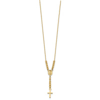 14K Polished D/C Bead Miraculous Medal and Cross 17in Necklace-SF2962-17