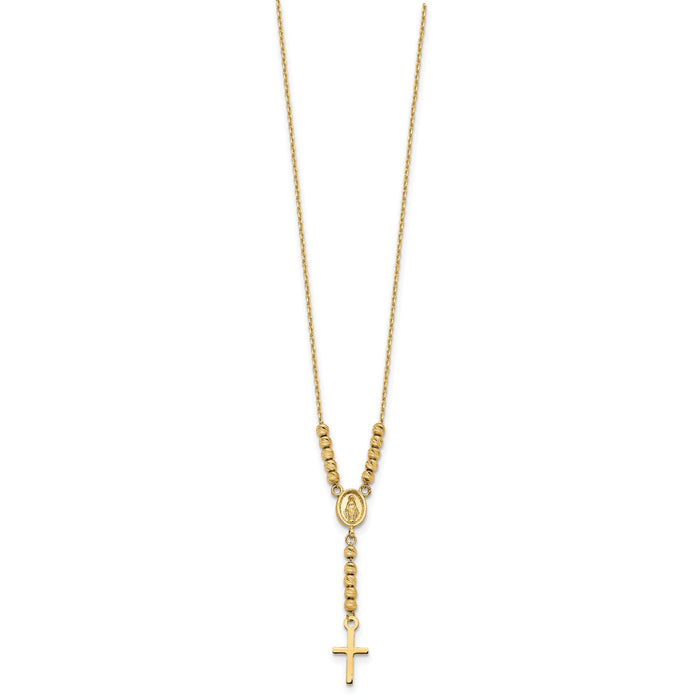 14K Polished D/C Bead Miraculous Medal and Cross 17in Necklace-SF2962-17