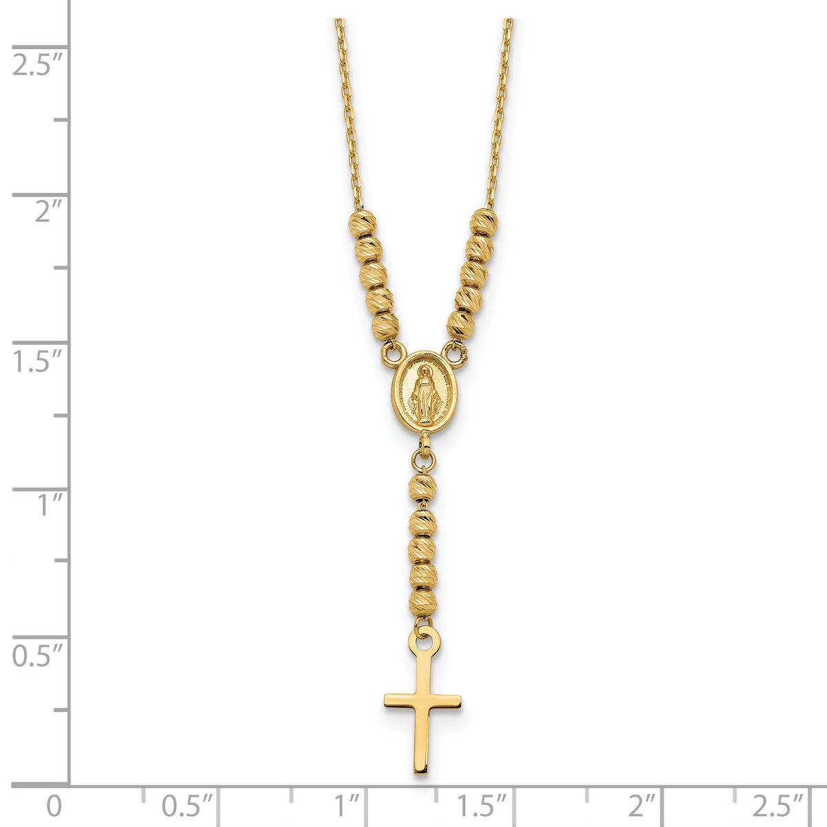 14K Polished D/C Bead Miraculous Medal and Cross 17in Necklace-SF2962-17