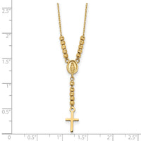 14K Polished D/C Bead Miraculous Medal and Cross 17in Necklace-SF2962-17