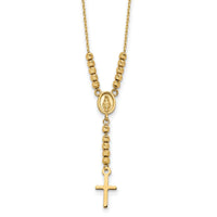 14K Polished D/C Bead Miraculous Medal and Cross 17in Necklace-SF2962-17