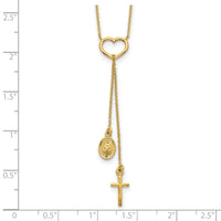 14K Polished Heart with Dangle Cross and Religious Medal Necklace-SF2963-17