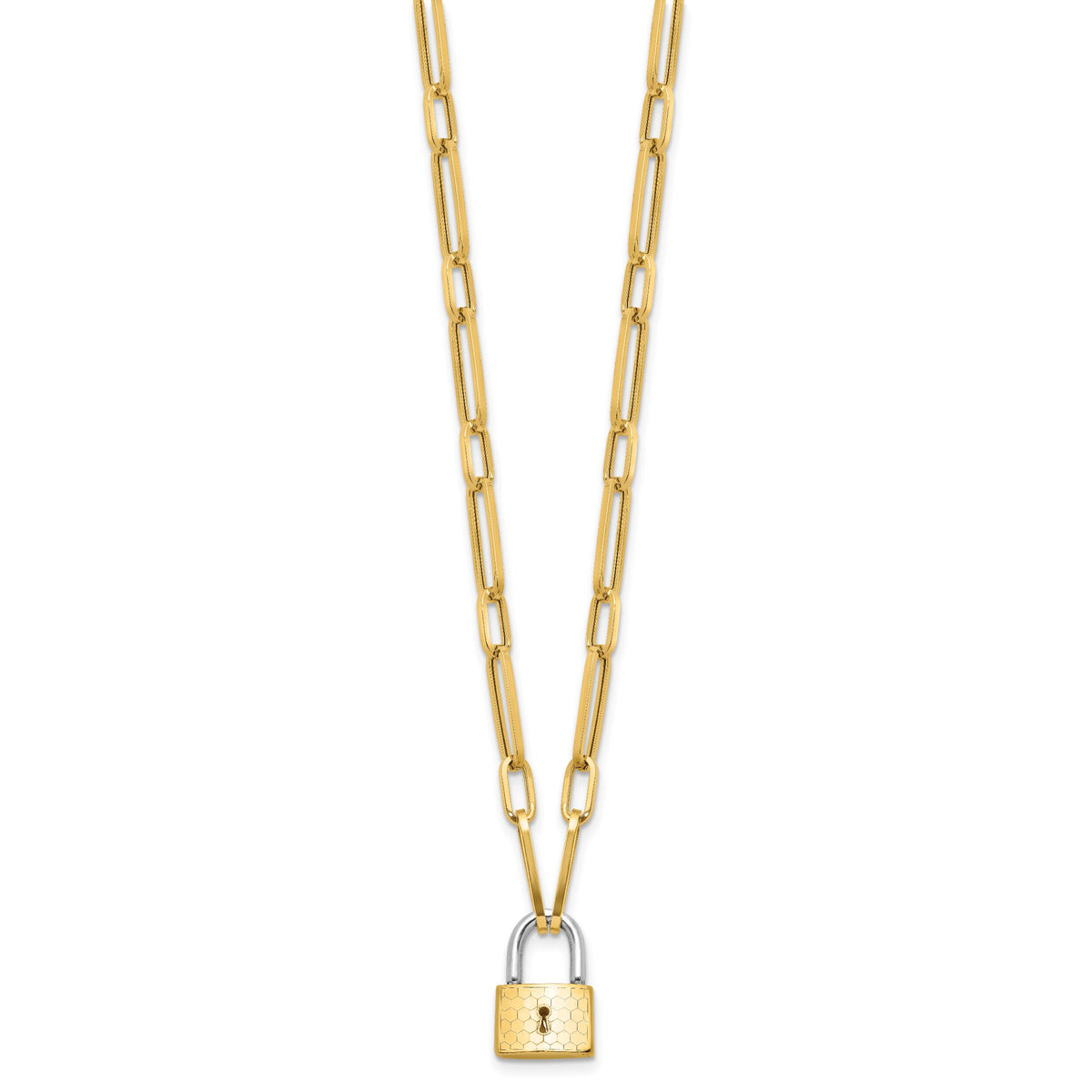 14K Two-tone Fancy Link with Lock Necklace-SF2972-18.25
