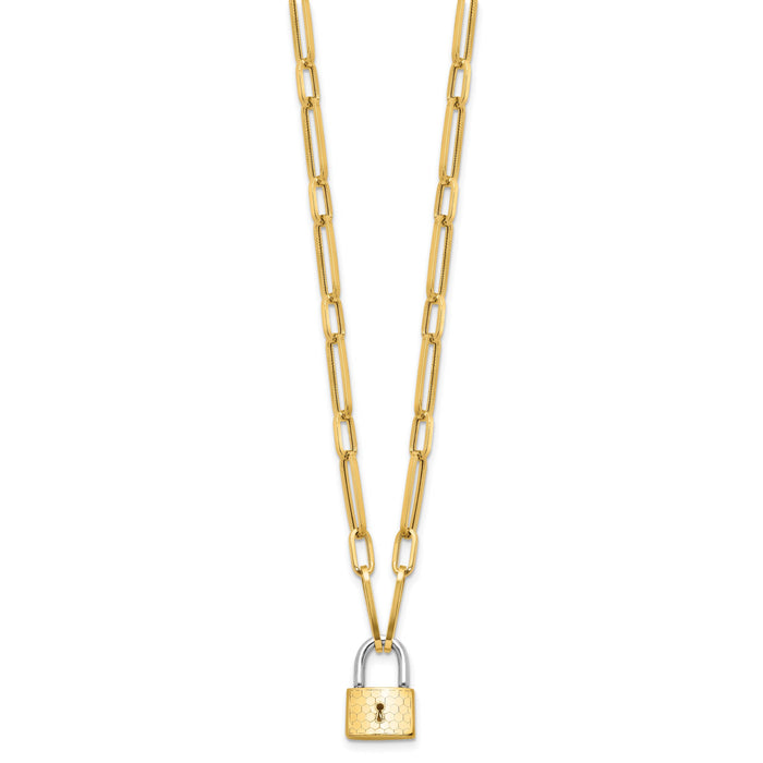 14K Two-tone Fancy Link with Lock Necklace-SF2972-18.25