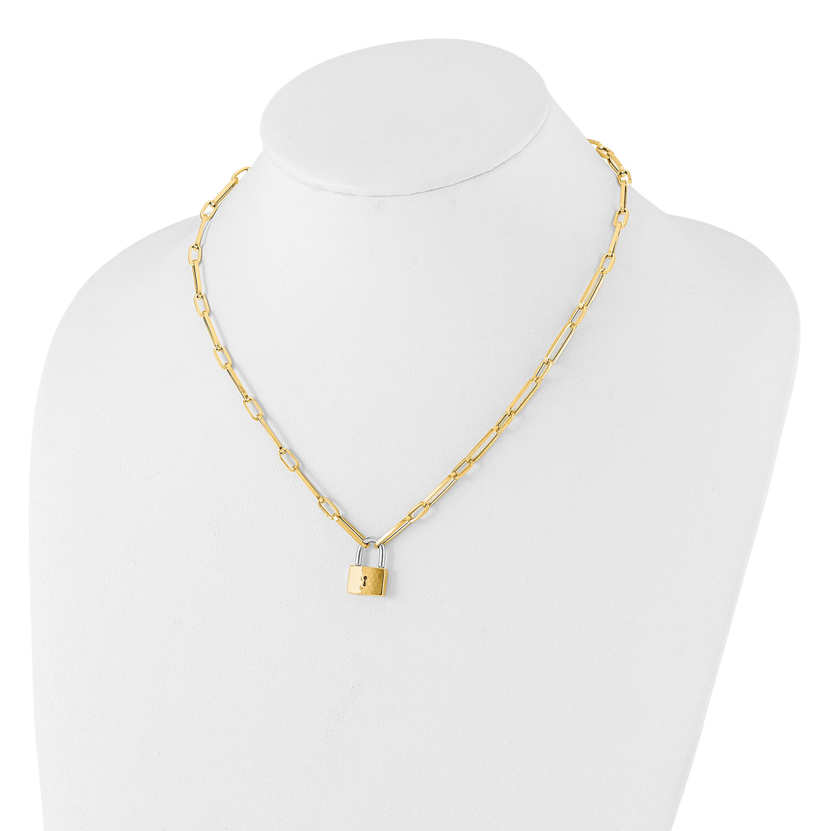 14K Two-tone Fancy Link with Lock Necklace-SF2972-18.25