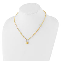 14K Two-tone Fancy Link with Lock Necklace-SF2972-18.25