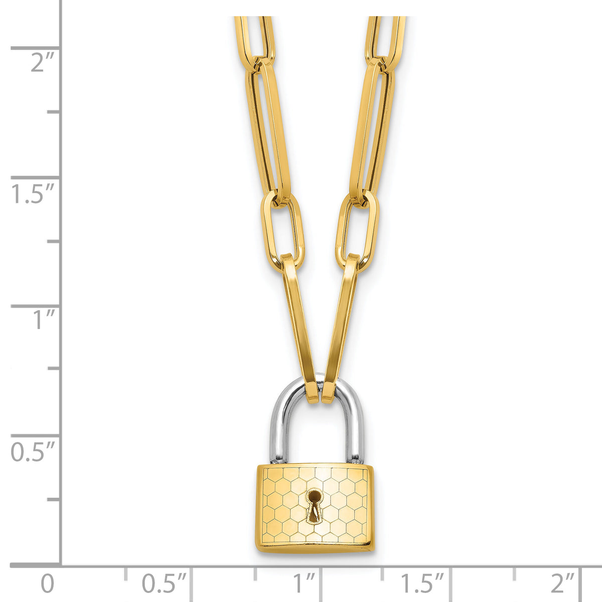 14K Two-tone Fancy Link with Lock Necklace-SF2972-18.25