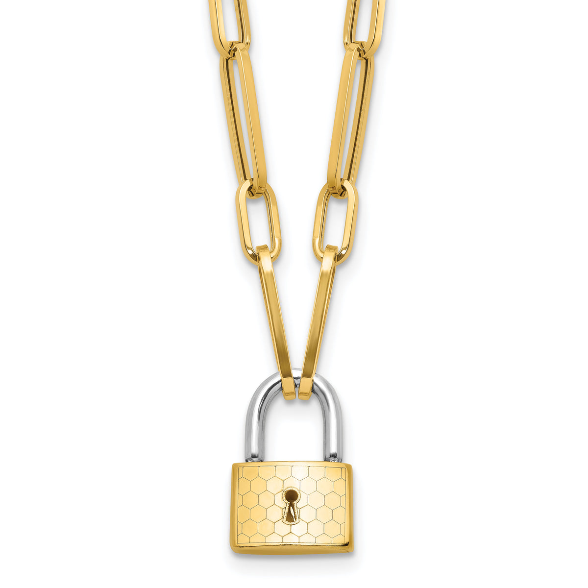 14K Two-tone Fancy Link with Lock Necklace-SF2972-18.25