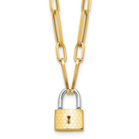 14K Two-tone Fancy Link with Lock Necklace-SF2972-18.25