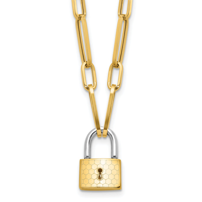 14K Two-tone Fancy Link with Lock Necklace-SF2972-18.25