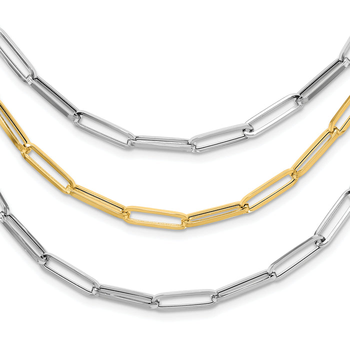 14K Two-tone Polished Fancy Link Necklace-SF2973-18.25