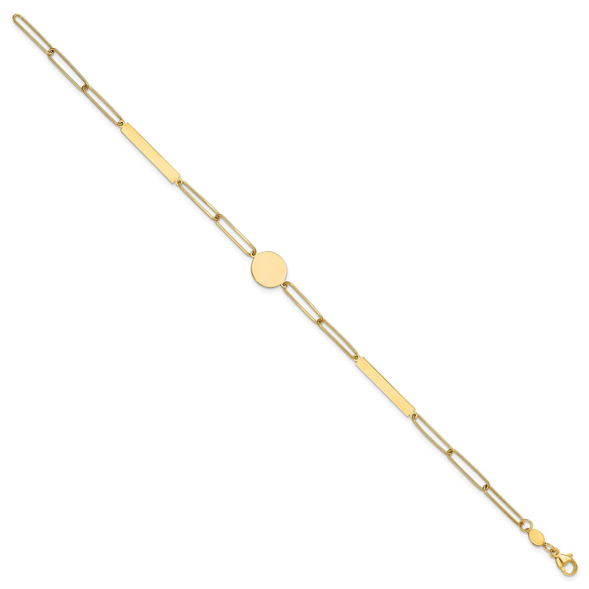 14K Polished Paperclip Link with Circle and Bar 8.25in Bracelet-SF2974-8.25