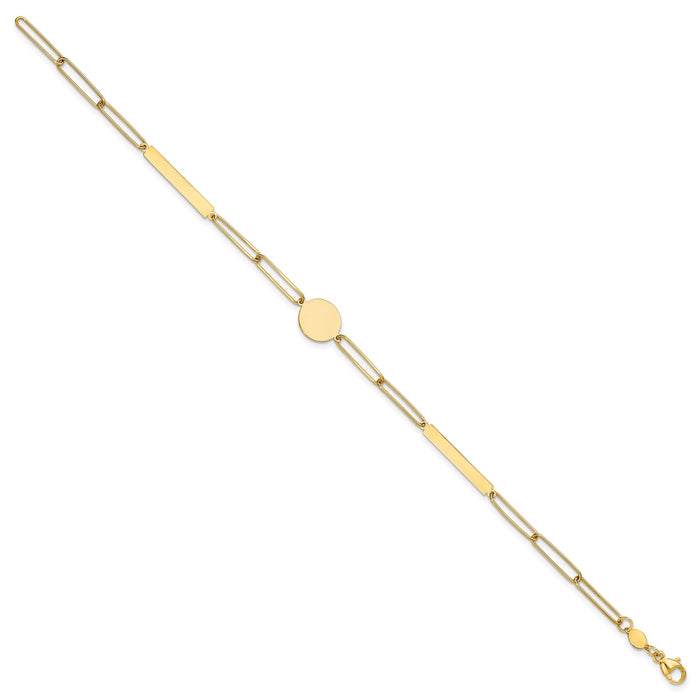 14K Polished Paperclip Link with Circle and Bar 8.25in Bracelet-SF2974-8.25