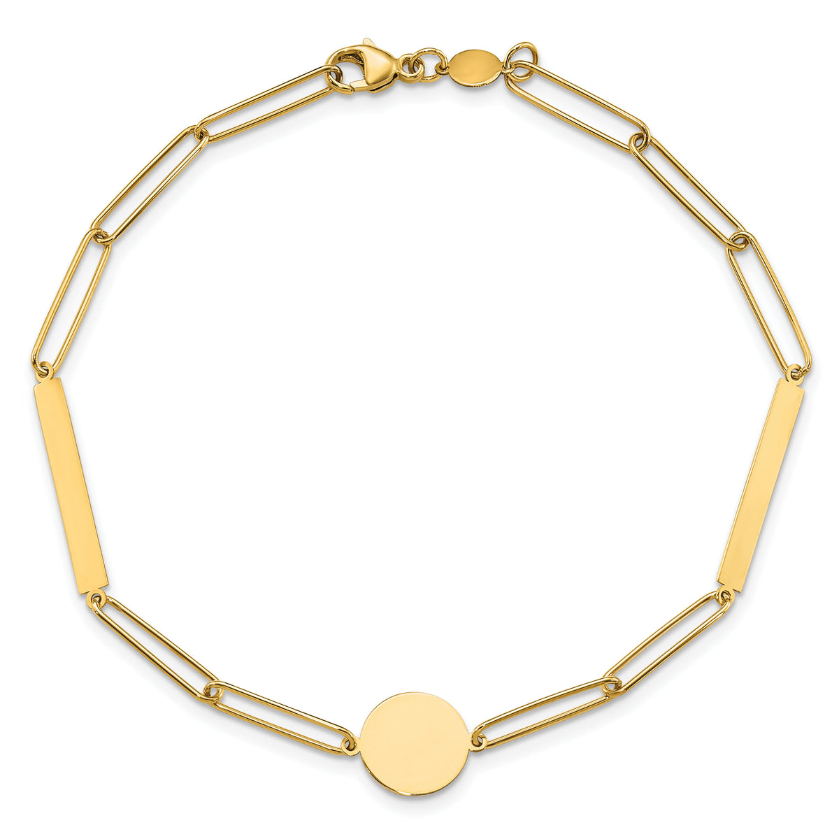14K Polished Paperclip Link with Circle and Bar 8.25in Bracelet-SF2974-8.25