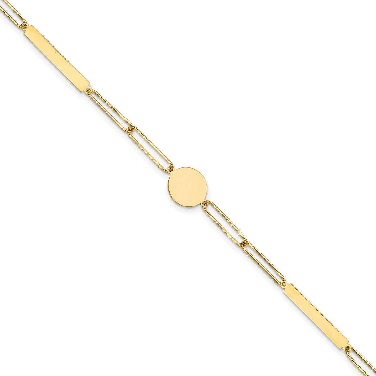 14K Polished Paperclip Link with Circle and Bar 8.25in Bracelet-SF2974-8.25