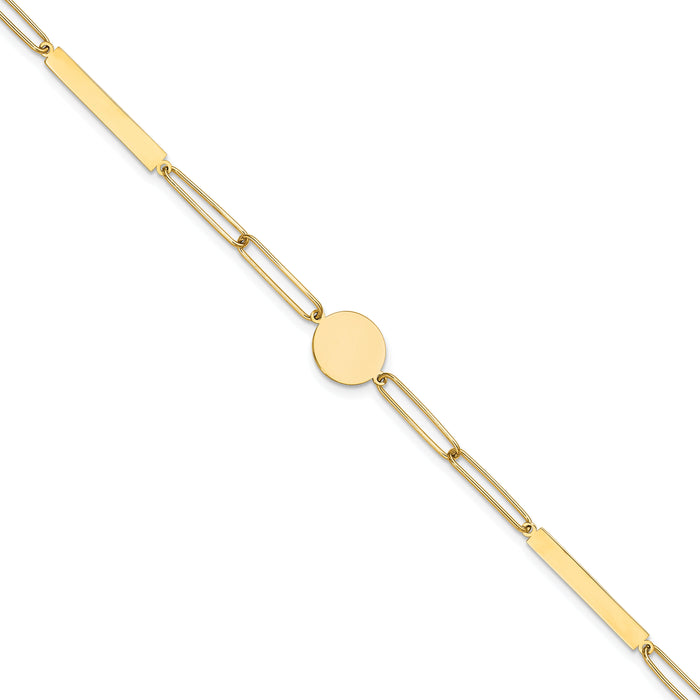 14K Polished Paperclip Link with Circle and Bar 8.25in Bracelet-SF2974-8.25