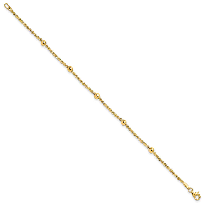 14k D/C Beaded Rope Chain Bracelet-SF2976-7.5