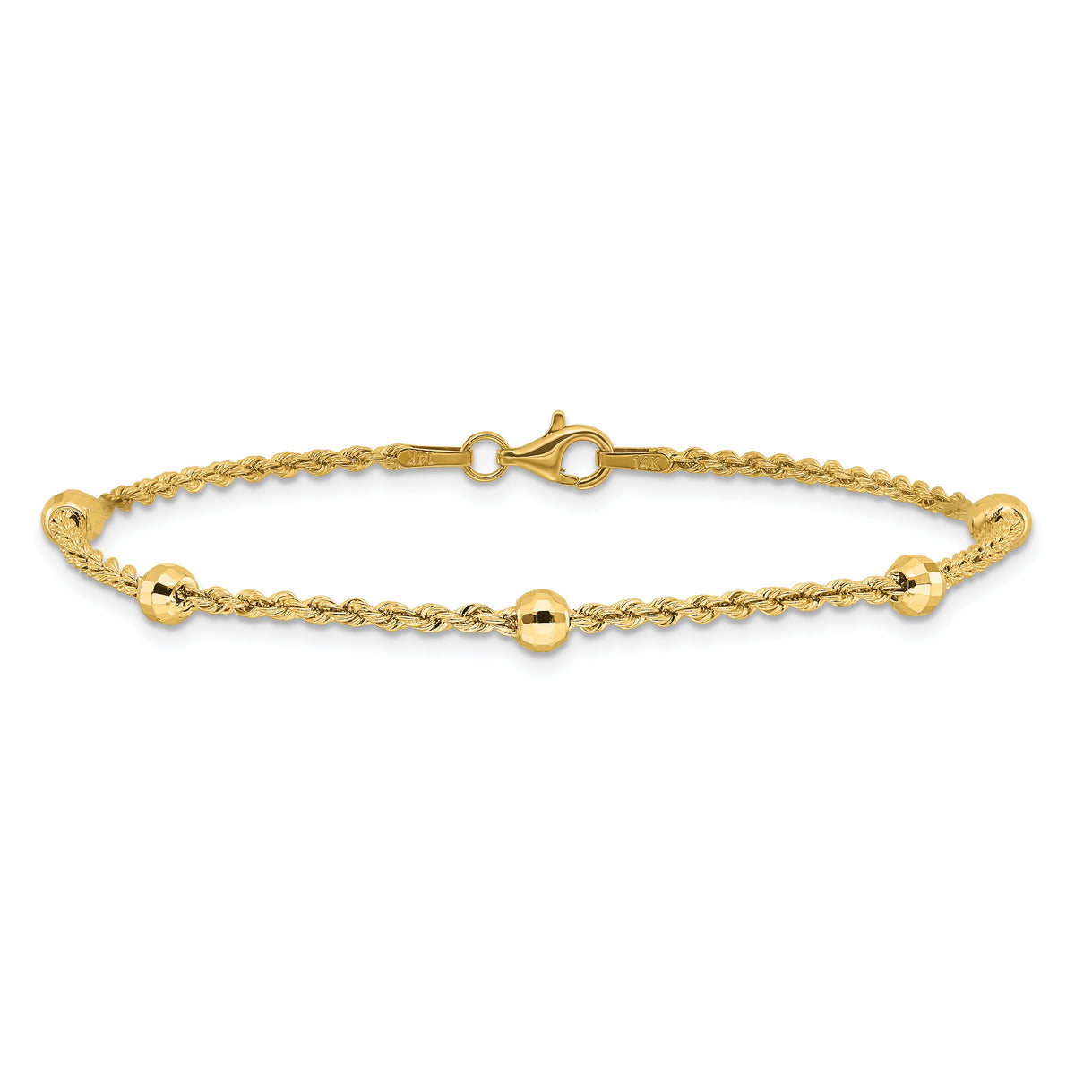 14k D/C Beaded Rope Chain Bracelet-SF2976-7.5