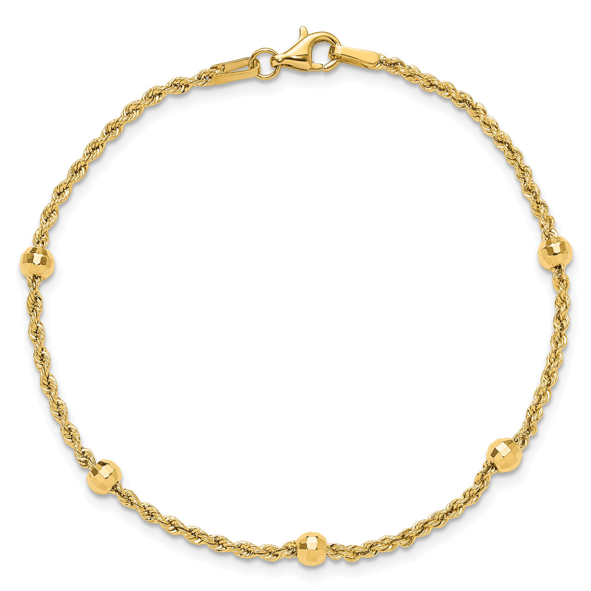 14k D/C Beaded Rope Chain Bracelet-SF2976-7.5