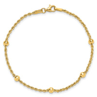 14k D/C Beaded Rope Chain Bracelet-SF2976-7.5