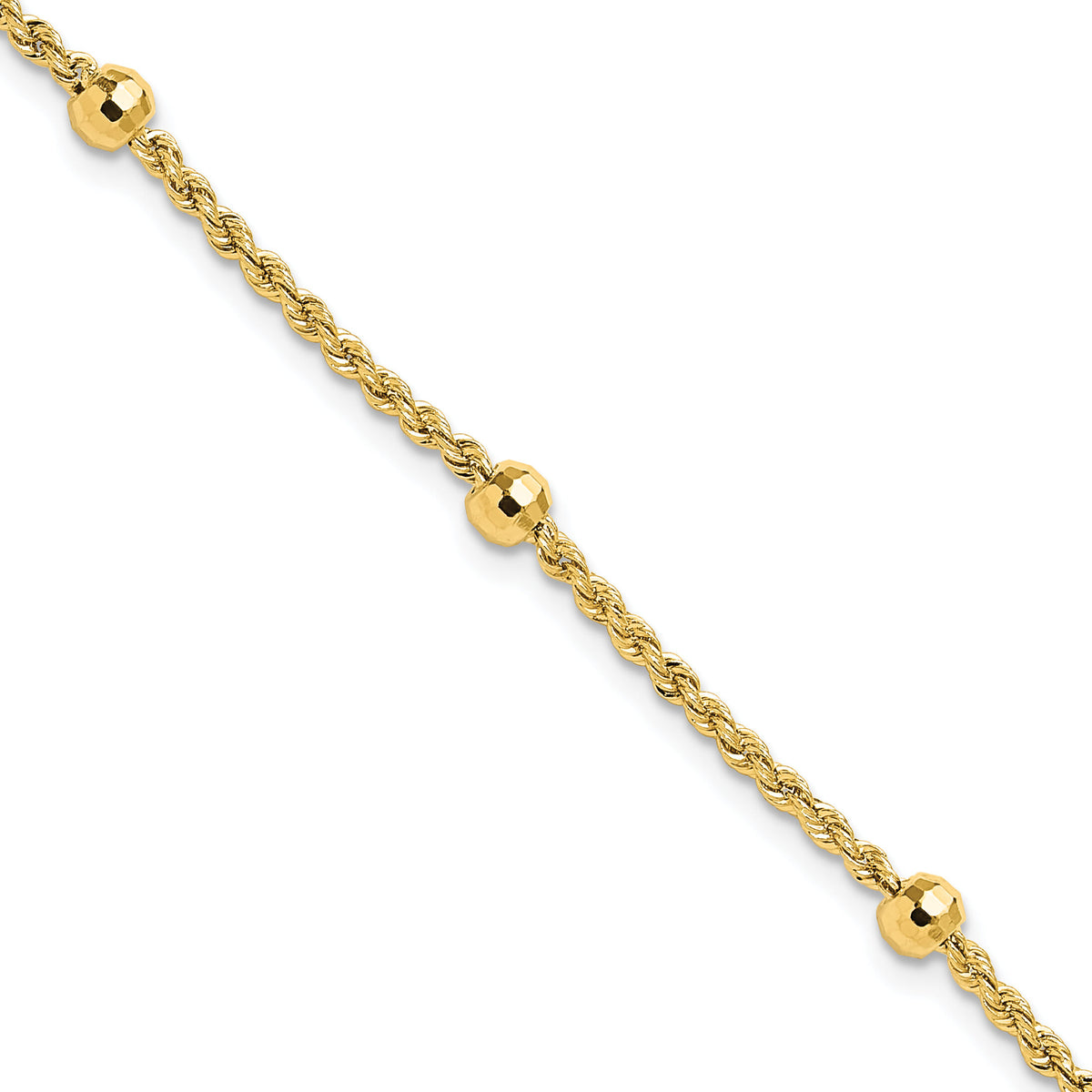 14k D/C Beaded Rope Chain Bracelet-SF2976-7.5