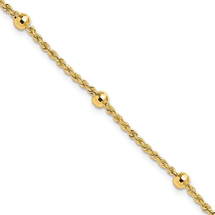 14k D/C Beaded Rope Chain Bracelet-SF2976-7.5