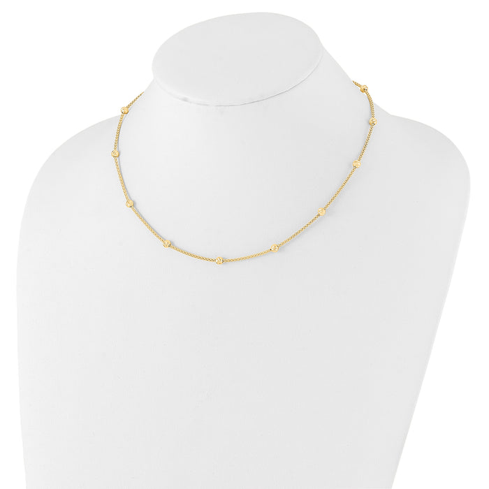 14K Polished and Diamond-cut Beaded Necklace-SF2977-17