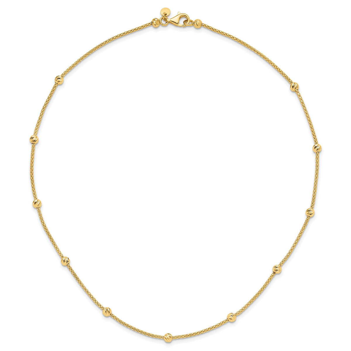 14K Polished and Diamond-cut Beaded Necklace-SF2977-17