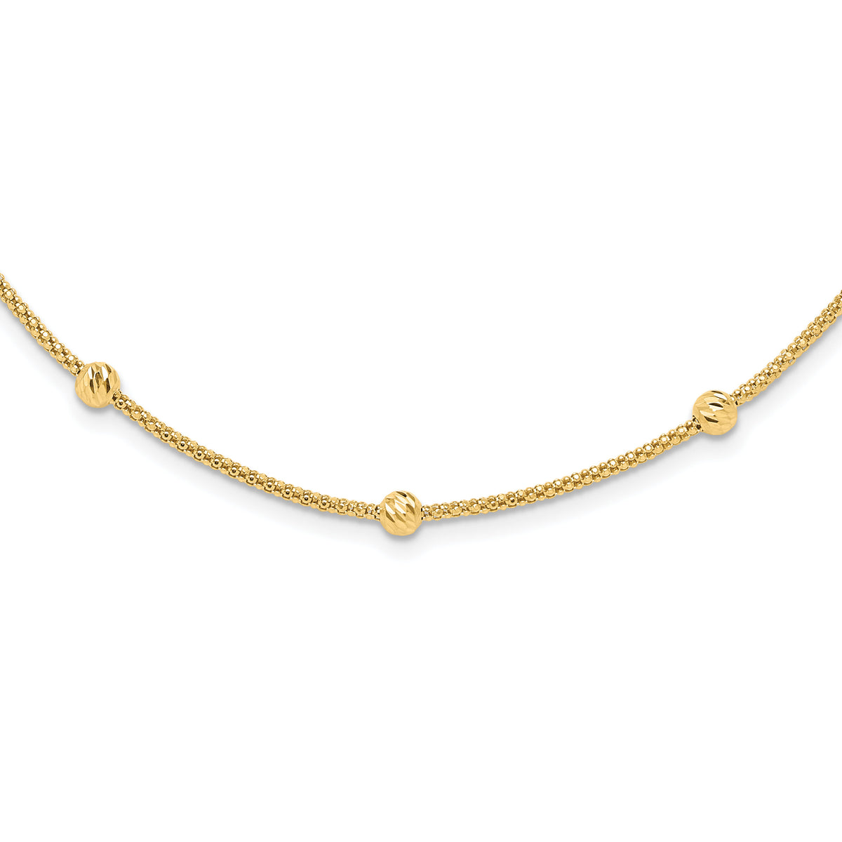 14K Polished and Diamond-cut Beaded Necklace-SF2977-17