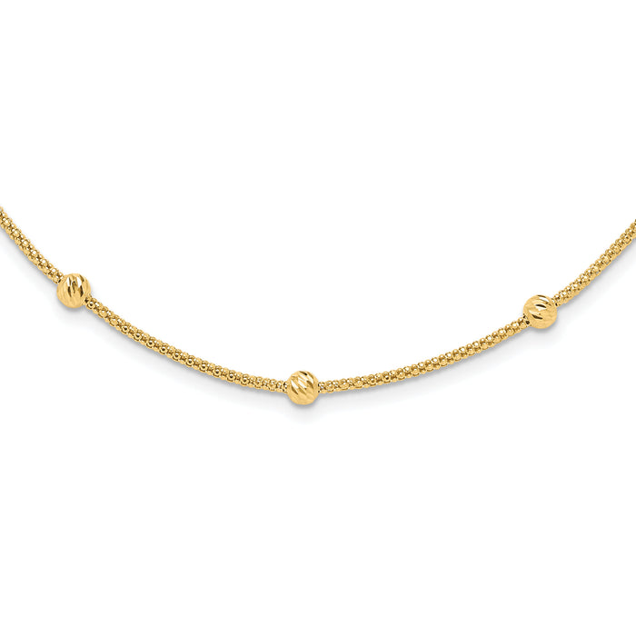 14K Polished and Diamond-cut Beaded Necklace-SF2977-17