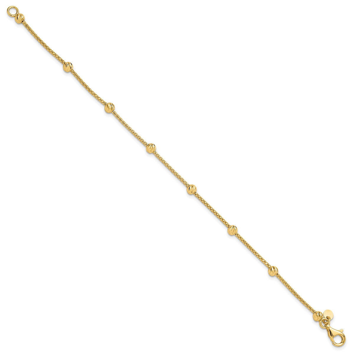 14K Polished and Diamond-cut Beaded Bracelet-SF2977-7.5