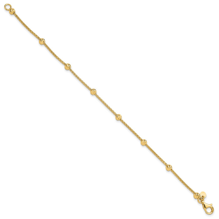 14K Polished and Diamond-cut Beaded Bracelet-SF2977-7.5