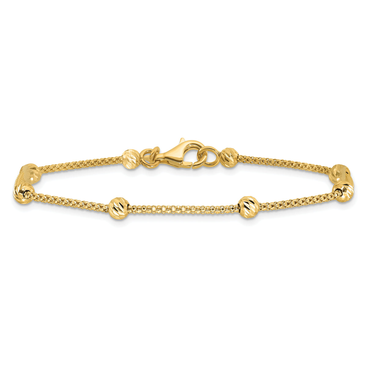 14K Polished and Diamond-cut Beaded Bracelet-SF2977-7.5