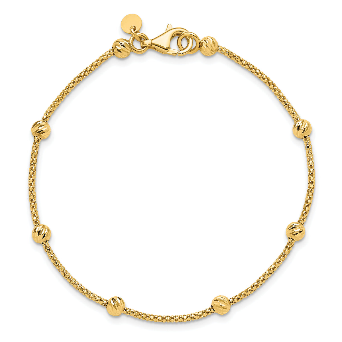 14K Polished and Diamond-cut Beaded Bracelet-SF2977-7.5