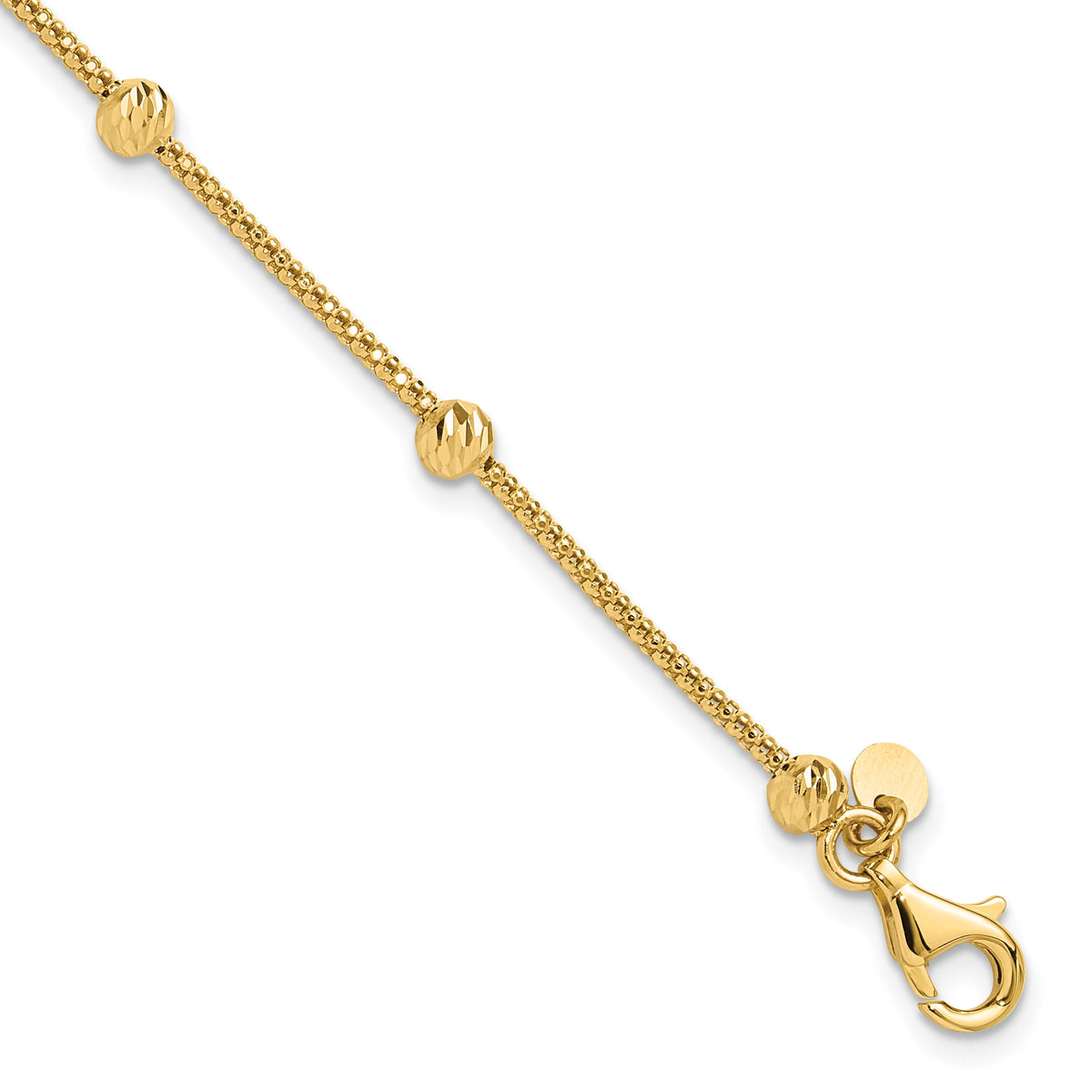 14K Polished and Diamond-cut Beaded Bracelet-SF2977-7.5