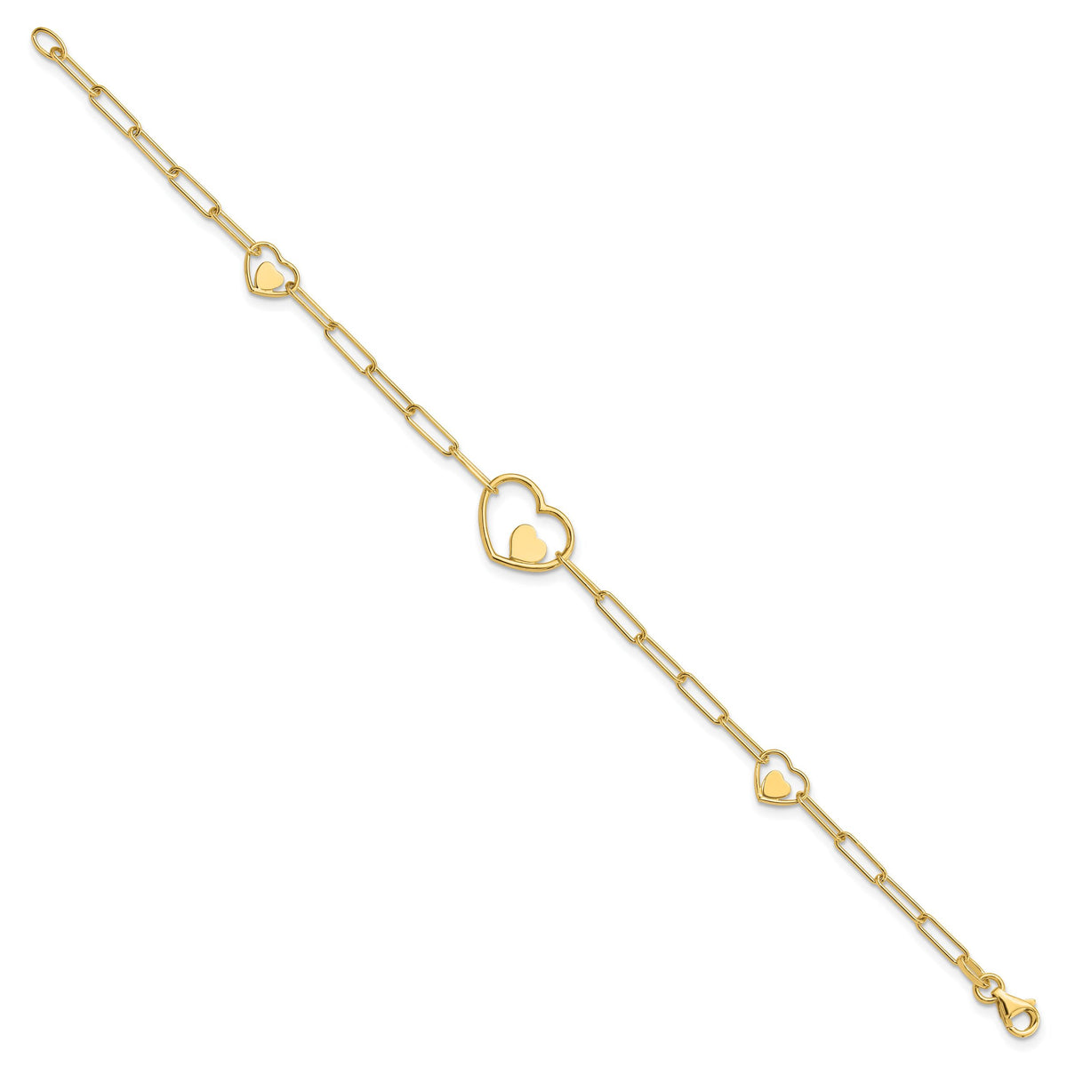 14K Paperclip Link Heart 7.25in Bracelet-SF2979-7.25
