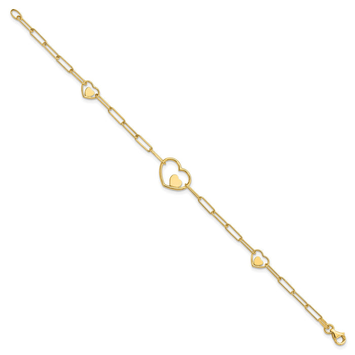 14K Paperclip Link Heart 7.25in Bracelet-SF2979-7.25