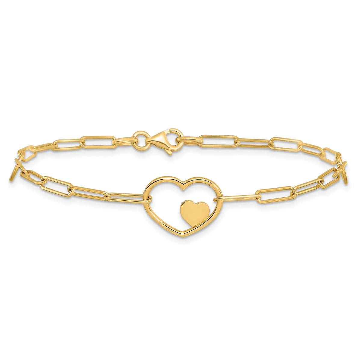 14K Paperclip Link Heart 7.25in Bracelet-SF2979-7.25