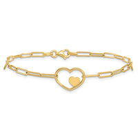 14K Paperclip Link Heart 7.25in Bracelet-SF2979-7.25