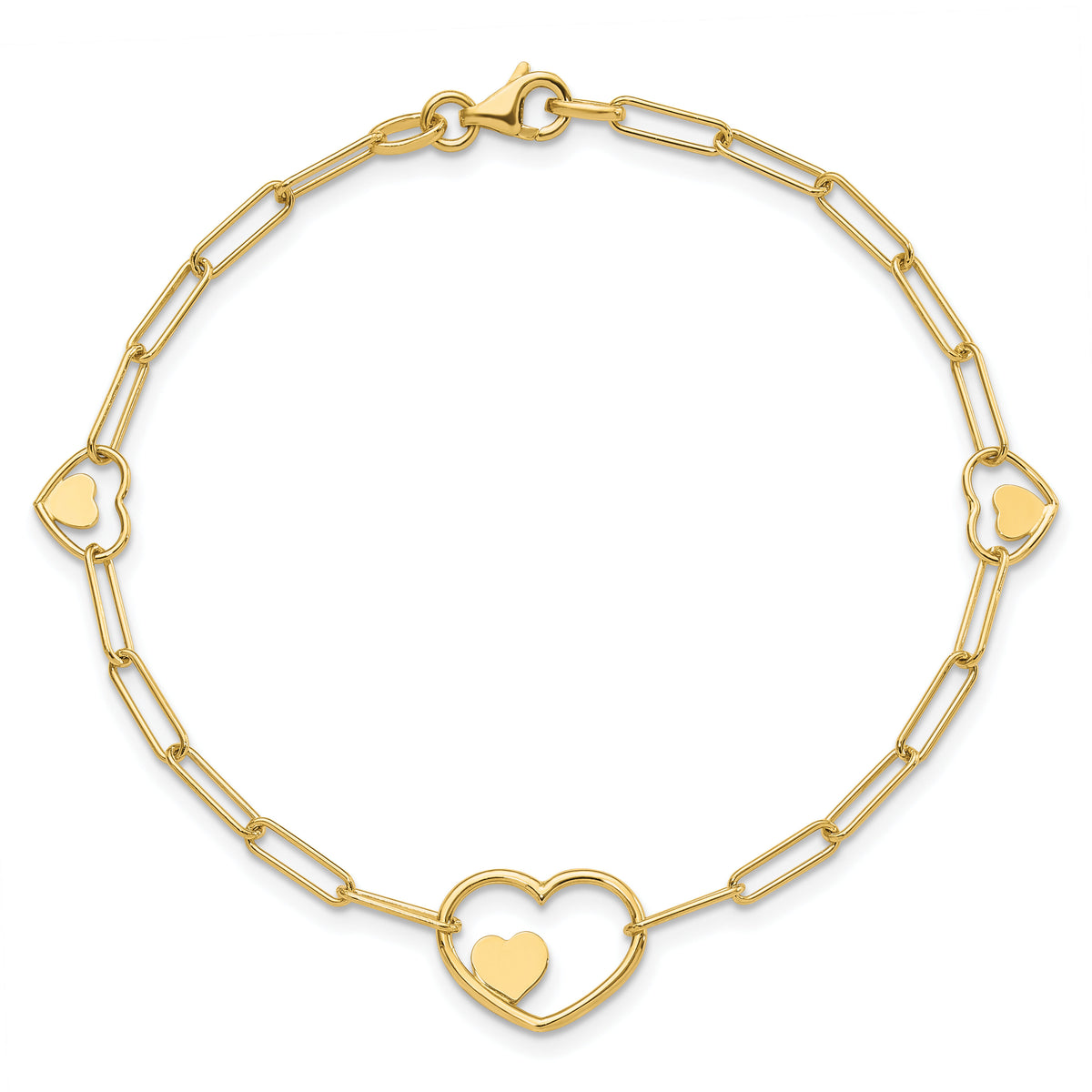 14K Paperclip Link Heart 7.25in Bracelet-SF2979-7.25