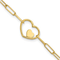 14K Paperclip Link Heart 7.25in Bracelet-SF2979-7.25