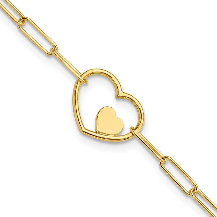 14K Paperclip Link Heart 7.25in Bracelet-SF2979-7.25