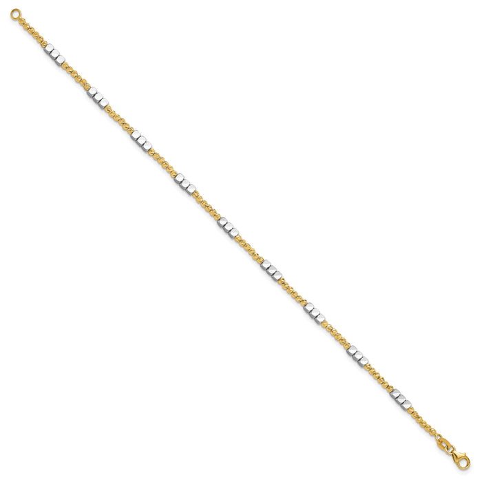 14K Two-tone Diamond-cut Beaded 7.5in Bracelet-SF2986-7.5
