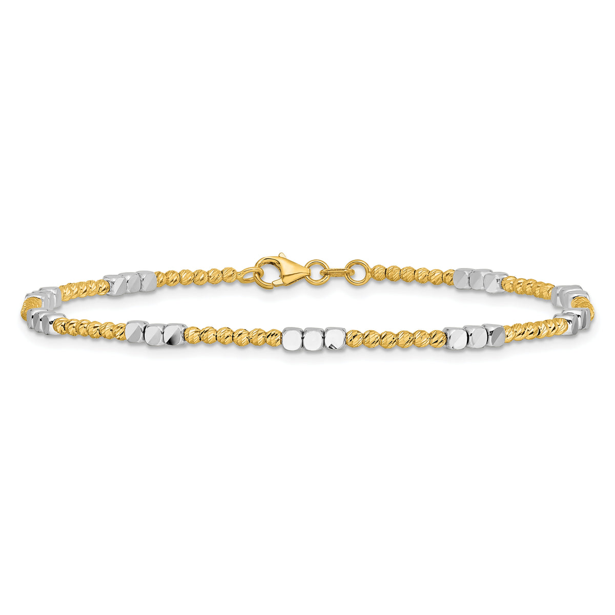 14K Two-tone Diamond-cut Beaded 7.5in Bracelet-SF2986-7.5