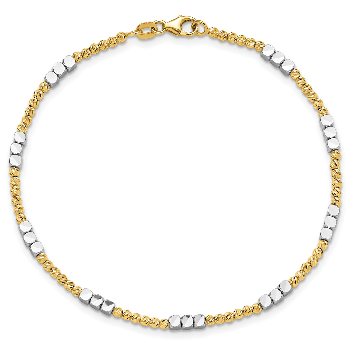 14K Two-tone Diamond-cut Beaded 7.5in Bracelet-SF2986-7.5