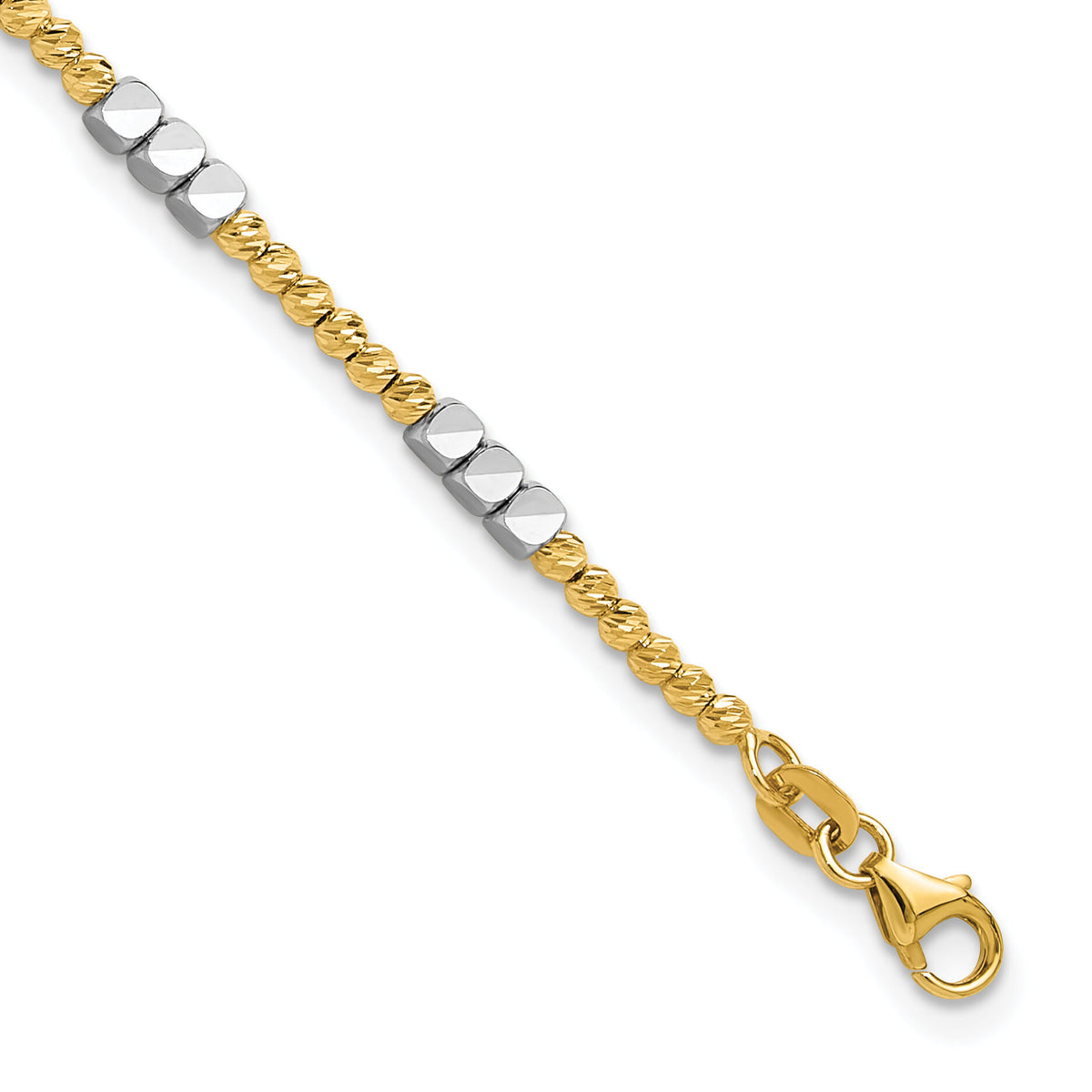 14K Two-tone Diamond-cut Beaded 7.5in Bracelet-SF2986-7.5