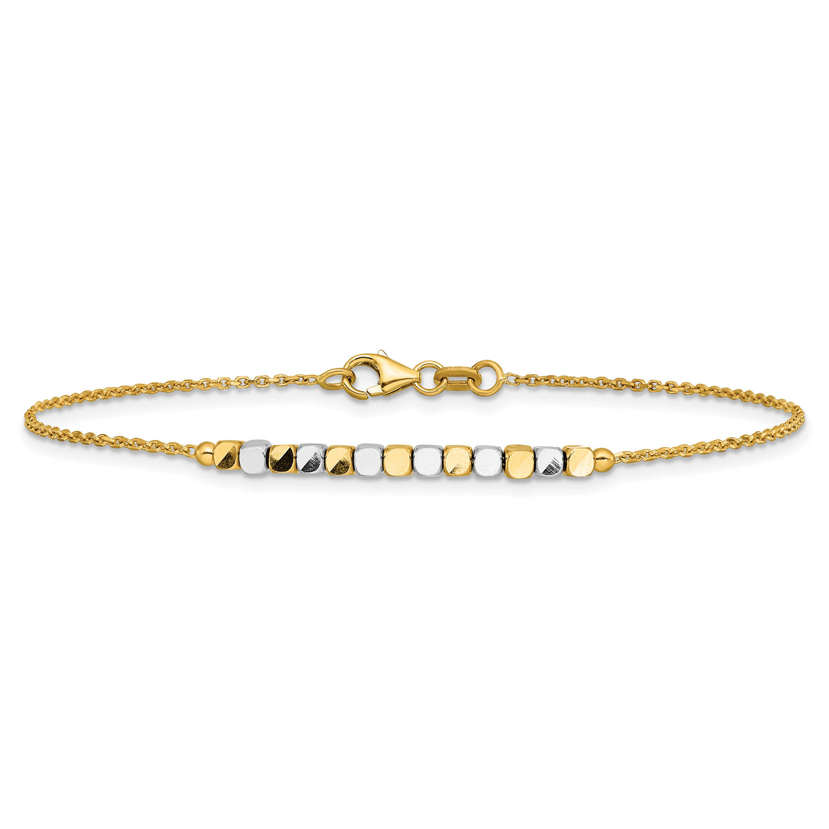 14K Two-tone Beaded 7.5in Bracelet-SF3013-7.5